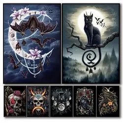 Gothic Art Bat Cat Diamond Painting Cross stitch Full Drill skull Angel Mosaic Needlework Diamond Embroidery Home Decor