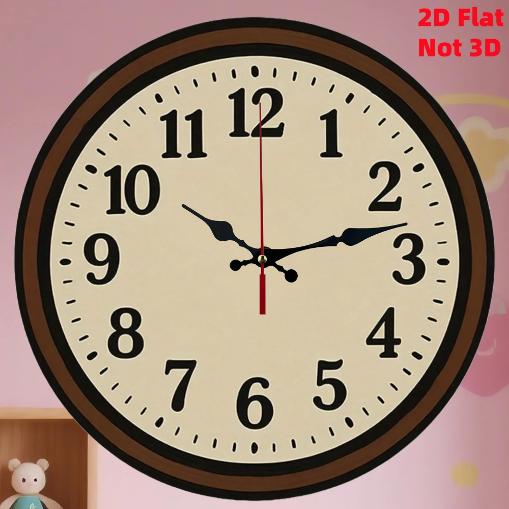 1pc Modern Retro Round Wooden Wall Clock, Brown Frame with Face - Silent Quartz Movement, Hands And Battery Not Included - Suitable for Living Room, Bedroom, Office, Kitchen Decor - Ideal Gift, 2D Flat Design