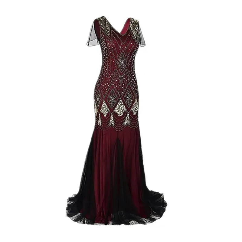 Retro 920er Perlen besticktes Ballkleid Dr Sparkling Evening Dr Damen Faion Spring Collection Polyestermaterial