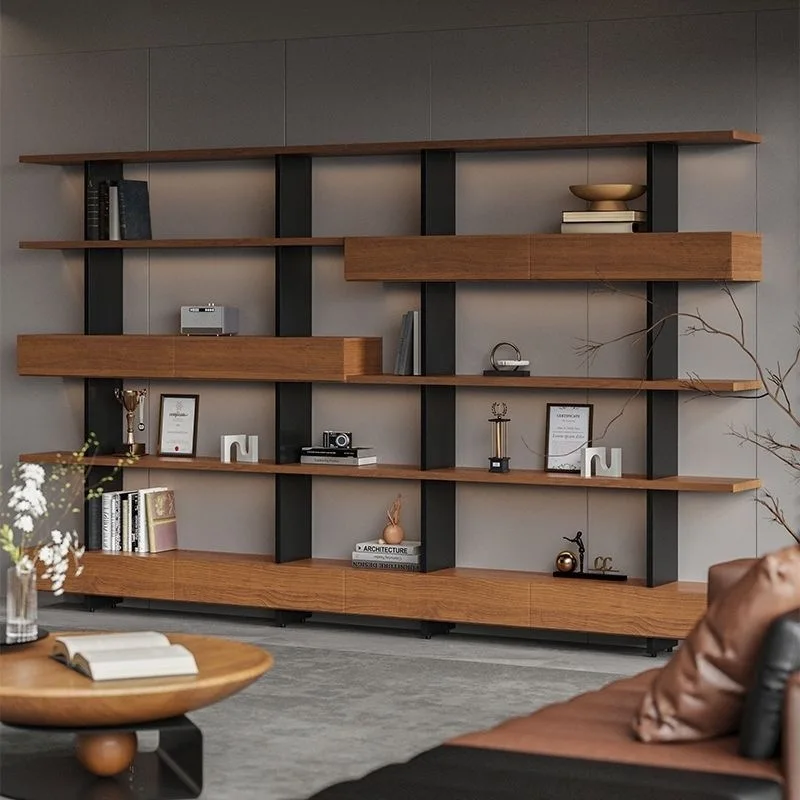 Solid wood bookshelf multi-layer simple storage bookcase retro office display shelf shelf