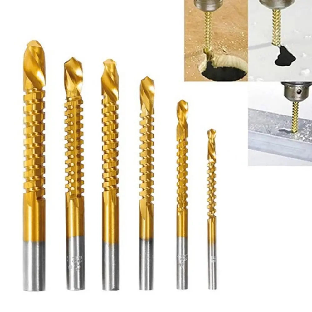 6Pcs Titanium Coated Drill Bit Set High Speed Steel Saw Tooth Woodworking Drill Durable Edge Efficient Cutting