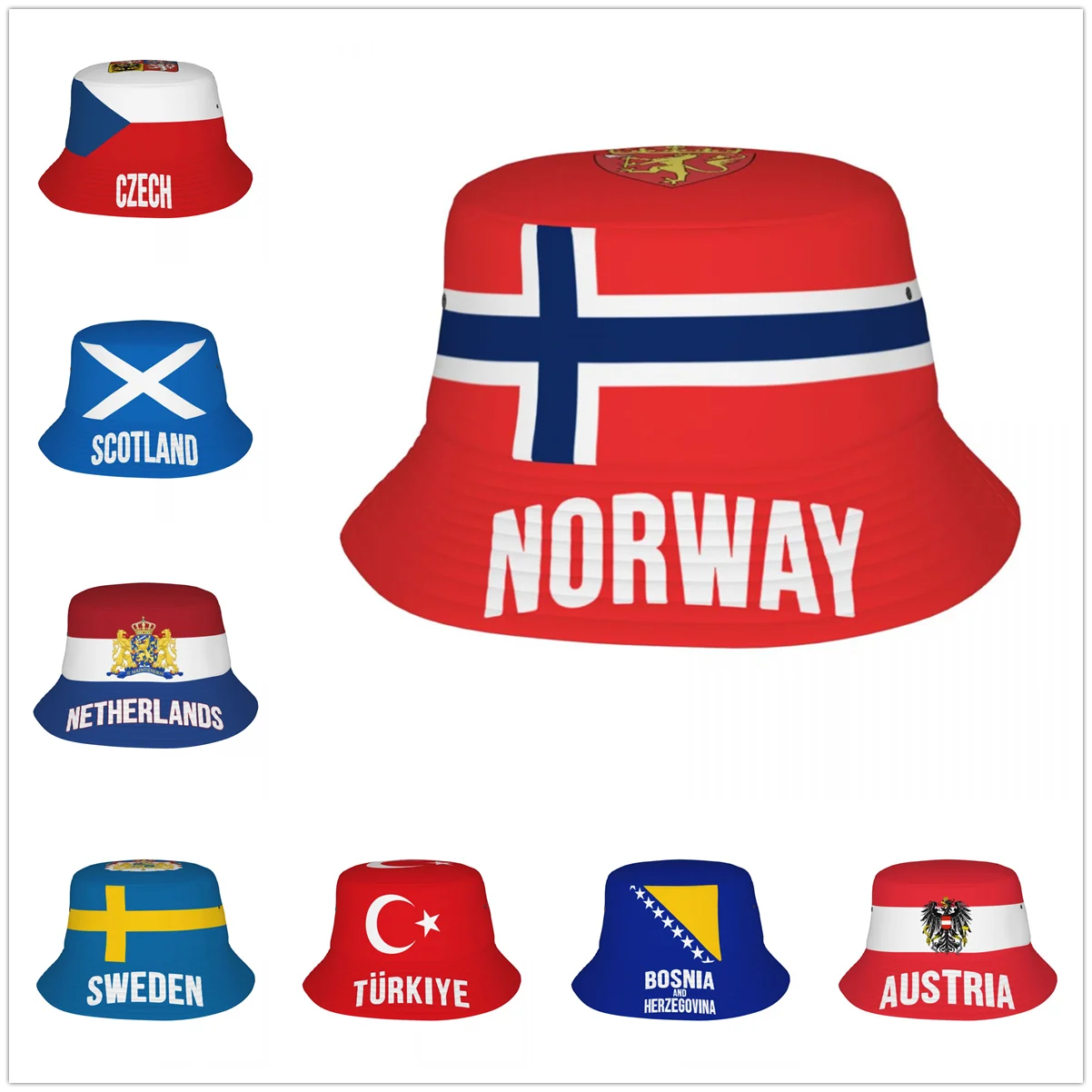 Bucket Hats Sun Shade Scotland Norway Netherlands Bosnia and Herzegovina Czech Republic Sweden Turkey Turkiye Flag Fishing Hat