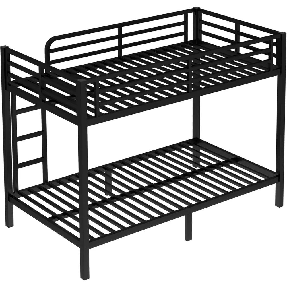 سرير بطابقين معدني مزدوج مقاس XL للبالغين/الأطفال عالي التحمل مع درابزين وسلم #6