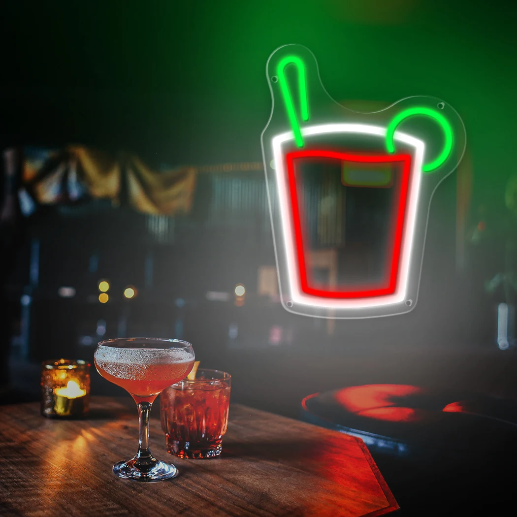 Beverage Cup LED Neon Sign Party Light With USB Portable Wall Decor for Home Bar Bedroom  Birthday Wedding  Shops Coffee Neon