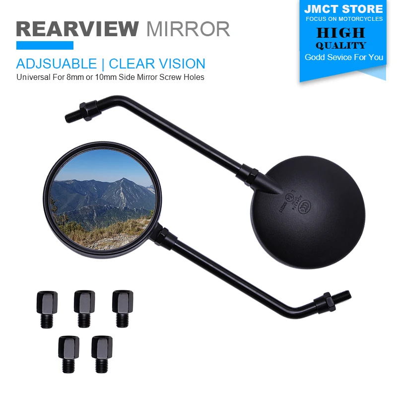 1 Pair 8mm 10mm Universal Rear View Rearview Mirror Motorcycle Side Mirrors Round Retro Moto Bike Scooter Cafe Racer Accessories