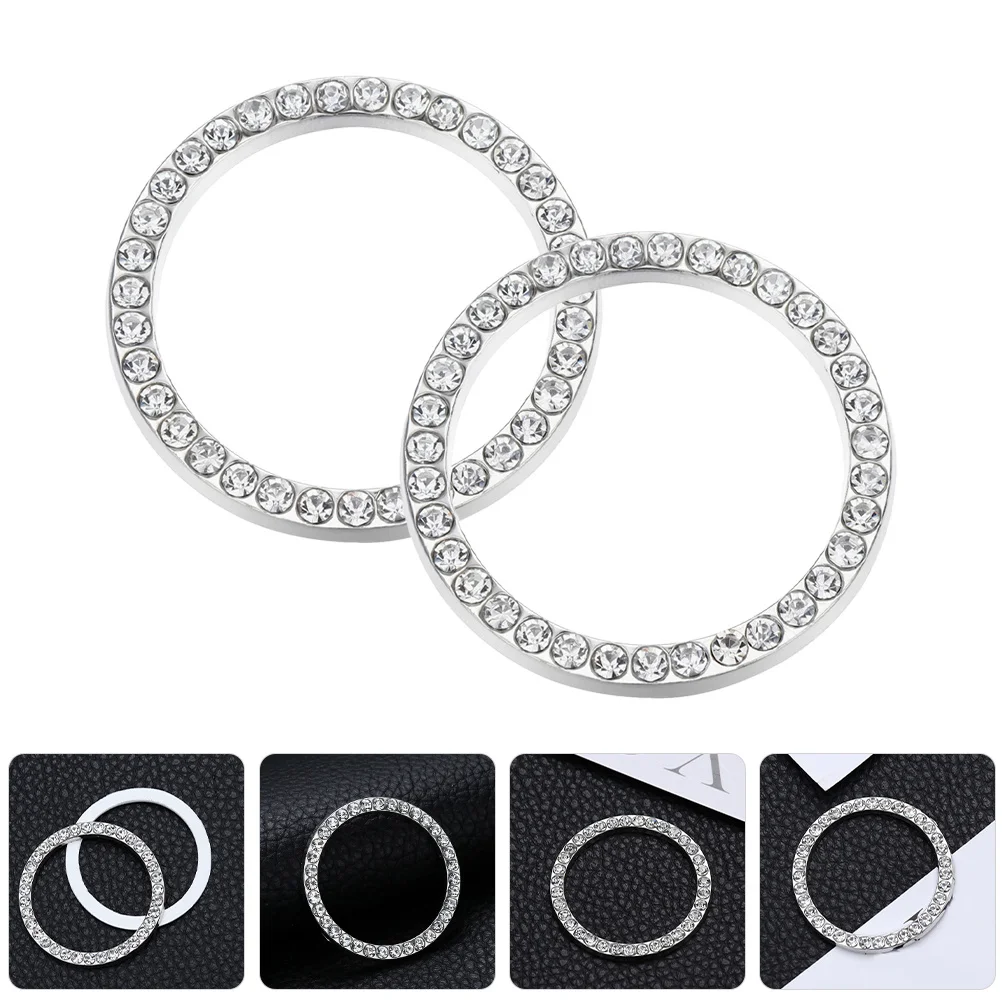 

4Pcs Car Engine Start Button Circles Rhinestone Bling Decorative Ring Push to Start Button Cover Car Interior Accessories