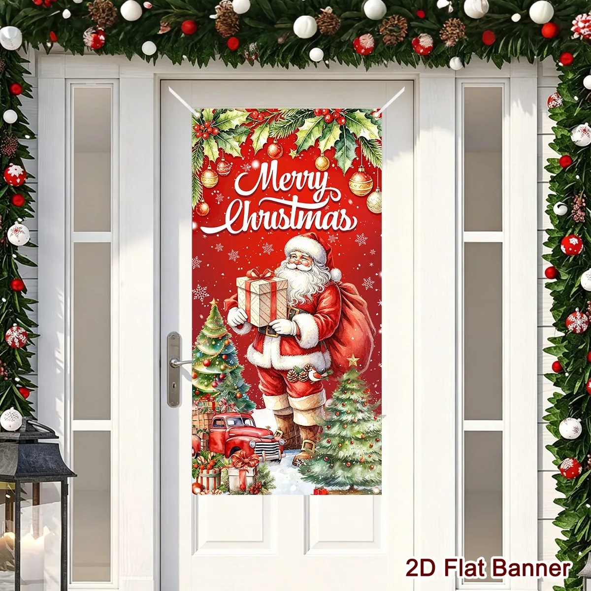 Weihnachtsthemen-Türbanner 60*120cm mit Weihnachtsmann-Aufdruck aus Polyester für Innen/Außen Weihnachtsdekoration Neujahrsgeschenk – Detail 4