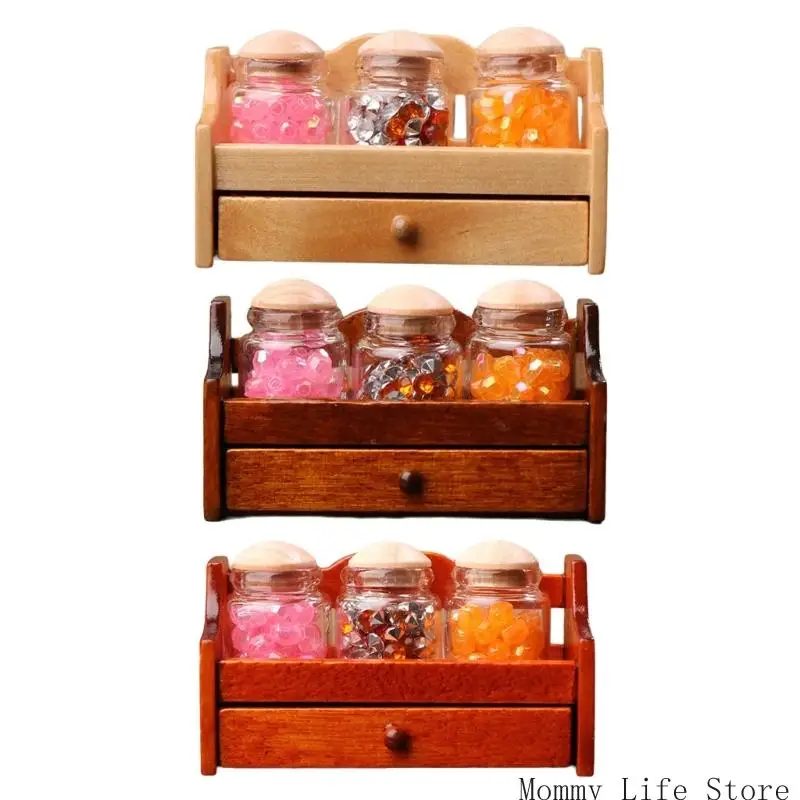 منظم خزانة ريترو مصغر لبيوت الدمى والمطبخ بمقياس 1/12 رف خشبي سهل التجميع واستخدام متعدد المشاهد #1