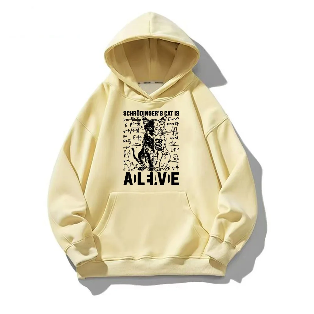 Schrodinger\'s Cat Dead and Alive Physics Hoodie Men Women Aesthetic Sweatshirts Fall Oversized Pullovers Creative Harajuku Hoody