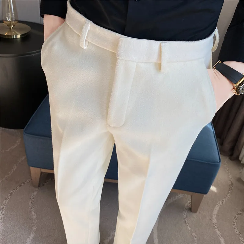 

Зимние толстые шерстяные брюки Мужская одежда 2026 Новая деловая официальная одежда Мужские костюмные брюки Простые универсальные повседневные офисные брюки 36