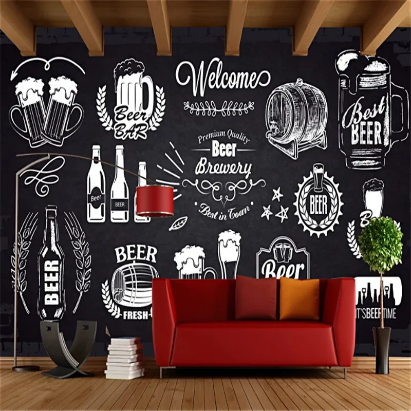 European and American Beer Personality Bar Wall Paper 3D Modern Beer Restaurant Snack Bar Industrial Decor Mural Wallpaper 3D