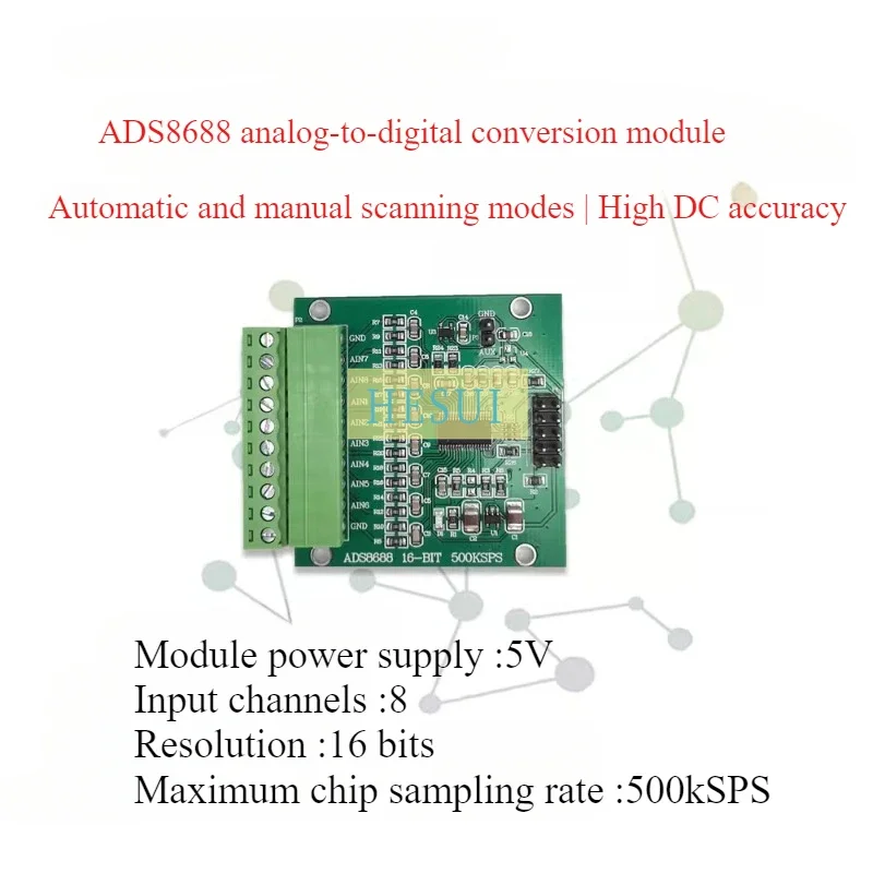 

ADS8688 Модуль сбора данных AD16-бит 500 кГС с одним/биполярным входом, 8-канальный SAR/ADC
