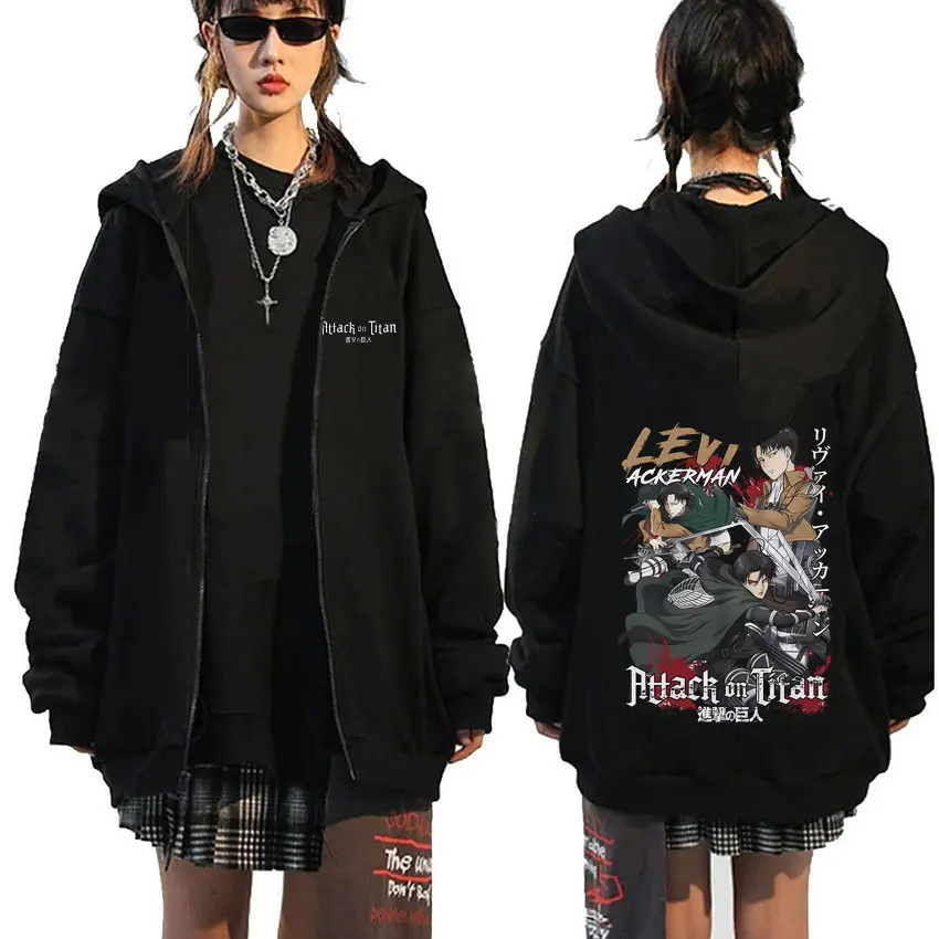

Anime Attack on Titan Levi Ackerman Graphic Zipper Hoodie Men Women Cartoon Manga Zip Up Hoodies Male Vintage Oversized Jacket
