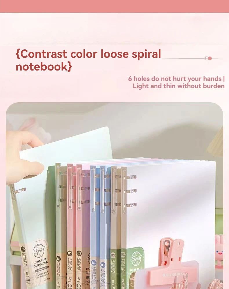 1PC Notizbuch mit drei Löchern und Clip für lose Blätter, abnehmbares, leichtes Notizbuch für Studenten, mehrere Farben erhältlich – Detail 10