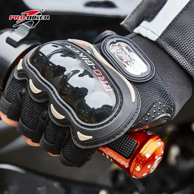 PRO-BIKER รถจักรยานยนต์ Half Finger ถุงมือผู้ชายผู้หญิงตาข่าย Breathable Anti SLIP Off Road Racing ถุงมือ Moto Fingerless ถุงมือ