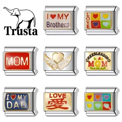 Trusta 2024 Fashion Friend Dad Mom Love Charm Italian Links 9mm Bracelet Stainless Steel For Women DIY Jewelry Wholesale N005