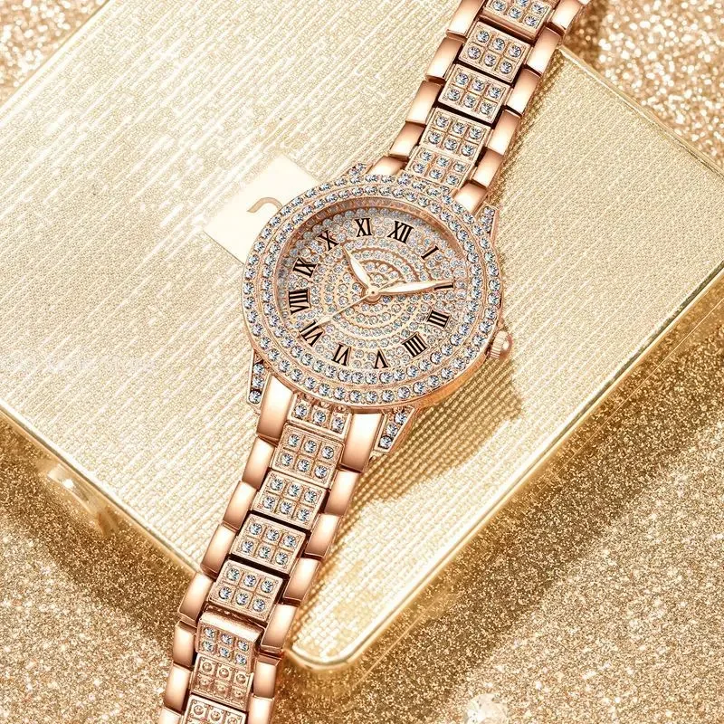 Fashion Women Wristwatches Relojes Para Mujer Luxury Classic Golden Watch Women Alloy Strap Round Rhinestone Dail Quartz Watches