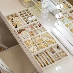 Caja de almacenamiento de joyas de terciopelo portátil, bandeja de joyería apilable de terciopelo suave, gabinete de exhibición de anillo y collar, estante de almacenamiento, caja de joyería