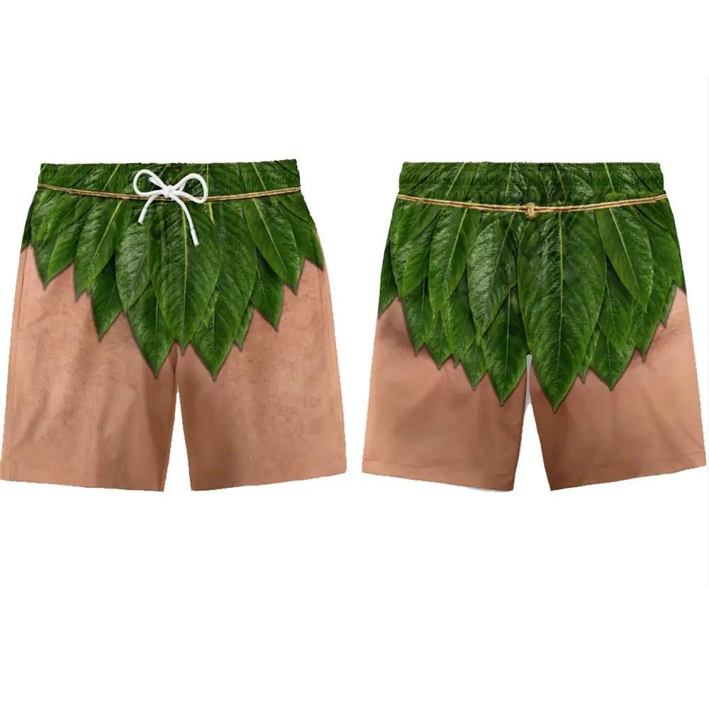 Men's Nature Plant Leaf Print Beach Shorts Quick Dry Drawstring Loose Fit Casual Summer Hawaiian Swim Trunks for Men