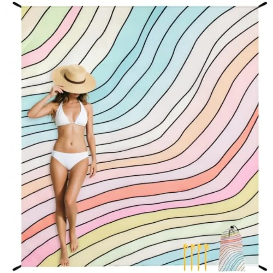 

Beach Blanket Sandproof Waterproof Large Beach Mat for 2-4 Adults with Stakes Sand Free Compact Lightweight Picnic Blankets Bea