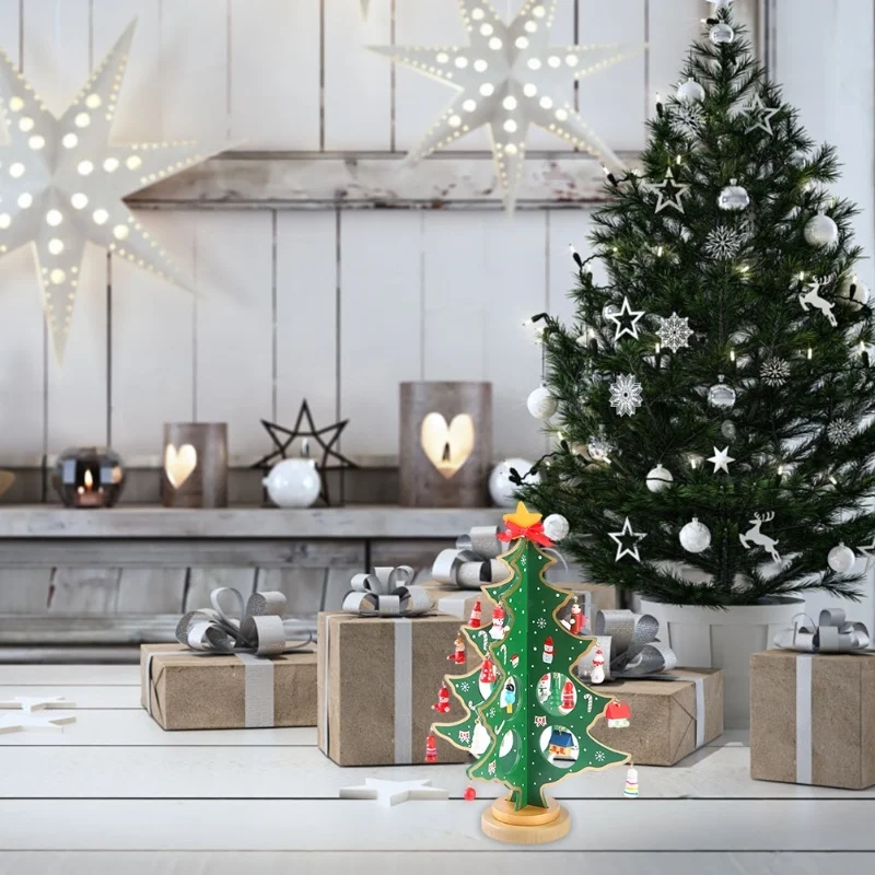 Desktop Christmas Tree Decoration Mini Wooden DIY Christmas Tree Ornaments Children  Gift