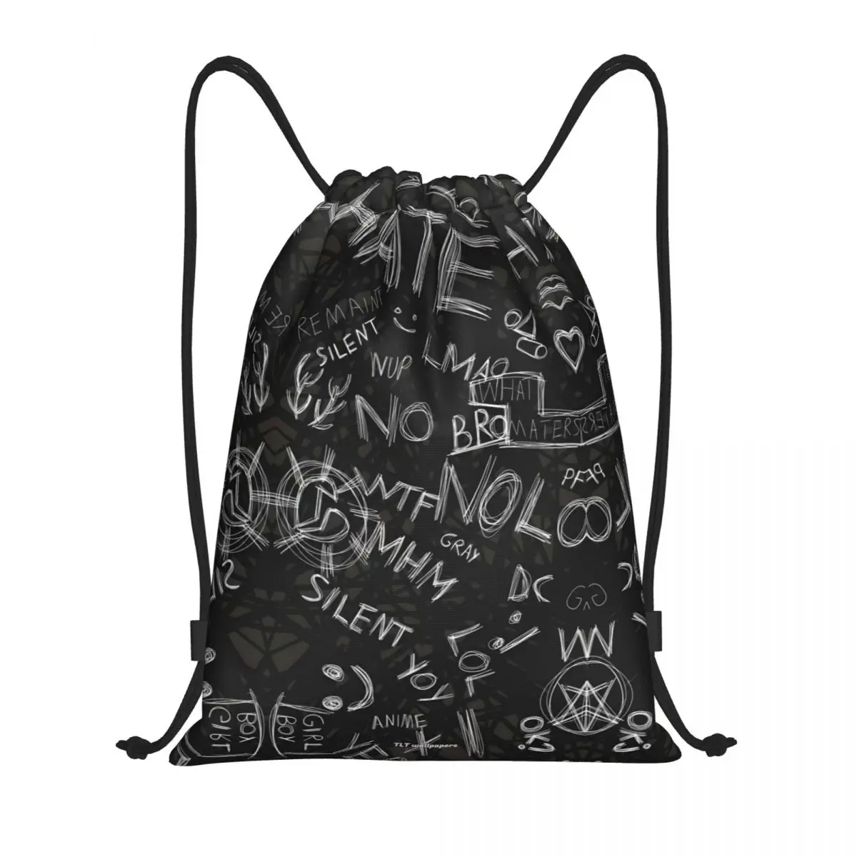 Smile Graffiti Drawstring bag Storage Portable Handbags Grocery Shopping Shoulder bags foldable Travel Bag