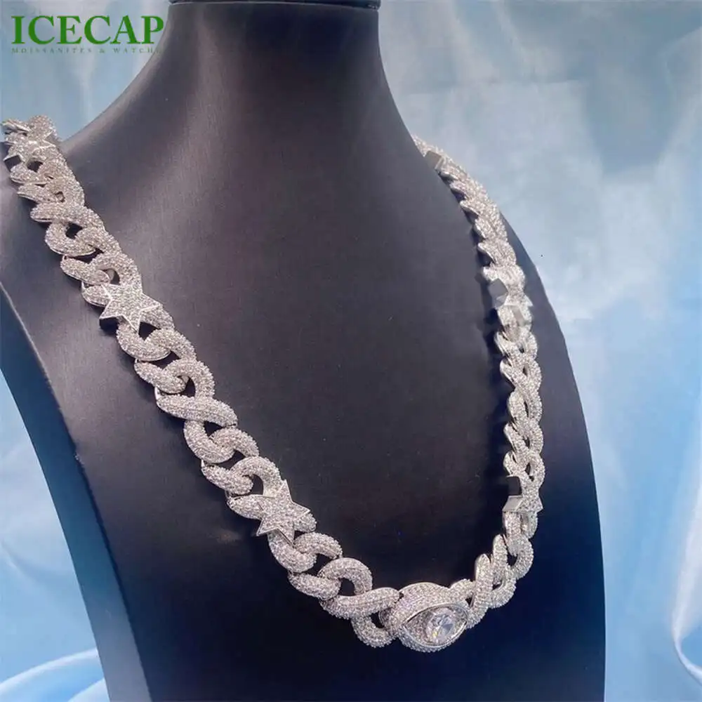 Ice Out Hip-hop Fashion Jewelry Body Chain 18mm Cuban Chain Pass the Daimon Silver 925 Moissanite Chain