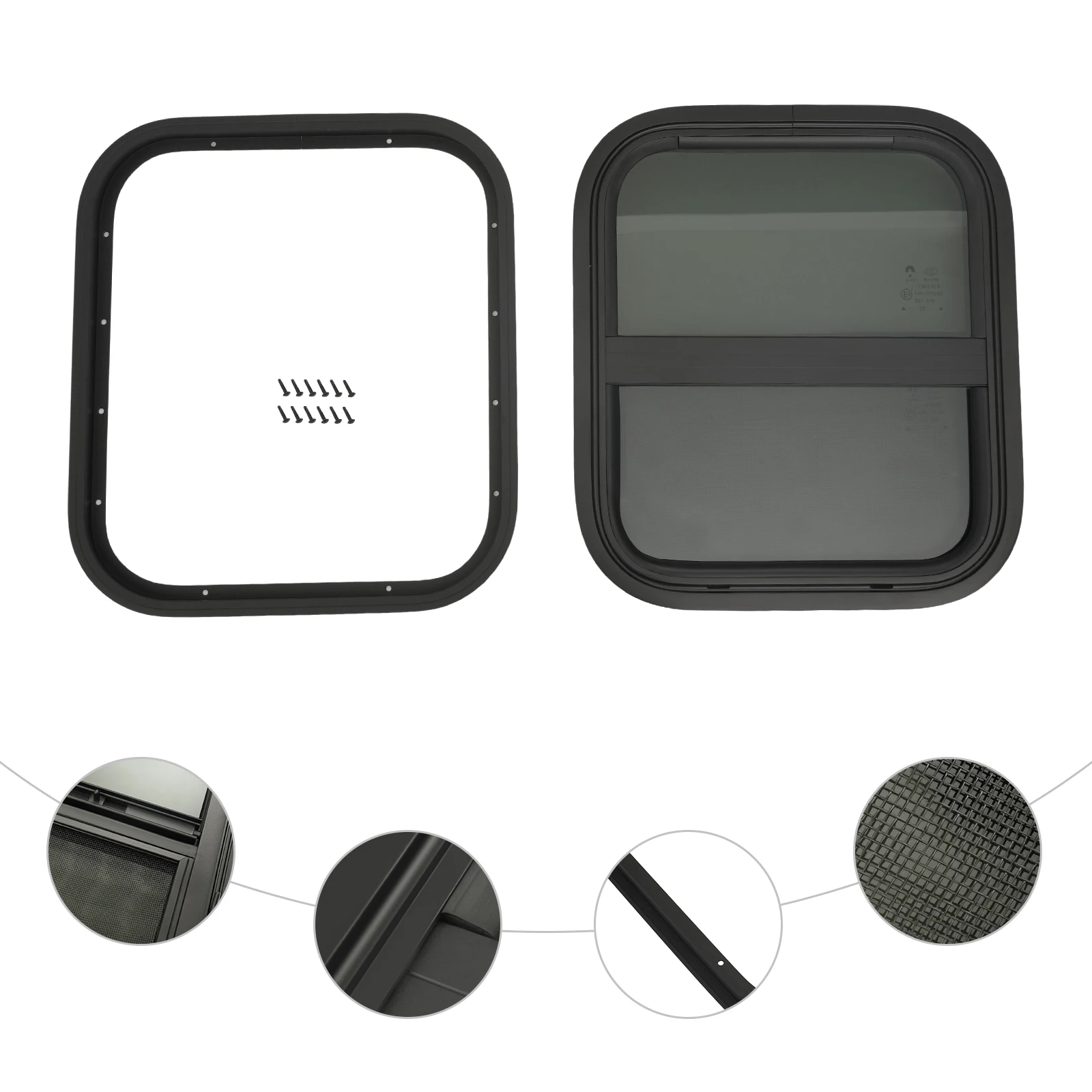 نافذة منزلقة عمودية RV مقاس 14 × 16 بوصة - زجاج أسود مقسى من سبائك الألومنيوم مع شاشة بعوض، عالمية لمقطورات RVs #5