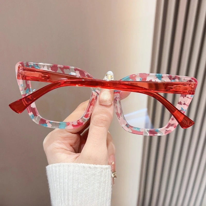 Unisex Large-Frame High-Definition Blue Light Blocking Glasses Floral-Print Regular Glasses Fashionable Cat-Eye Computer Glasses