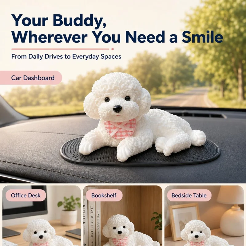 Soft Silicone Puppy Teddy Dog Figurine Car Household Desk Decor Squeezable With Non‑slip Mat Gift For Family Friends  Dog Lovers