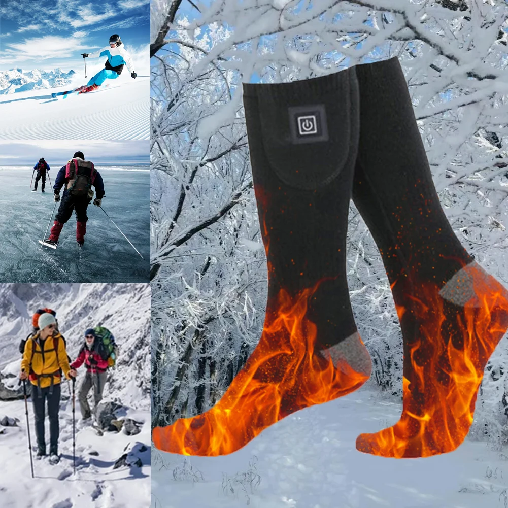 Electric Heated Socks 3 Level Temperature Winter Warm Thermal Socks Fast Heating Foot Warmers Washable for Outdoor Skiing Hiking