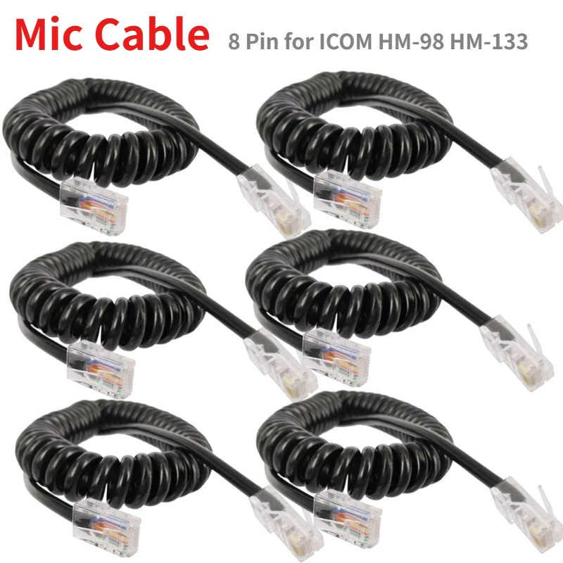 

6PCS RJ45 8pin Microphone Cable Cord for Mobile Radio Speaker Mic HM-98 HM-133 HM-133v HM-133s DTMF for IC-2200H IC-2800H/V8000