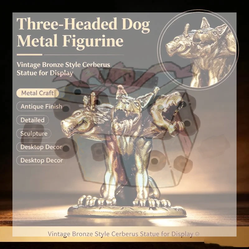 【CC】Three Headed Wolf Miniatures Figurines Brass Mythology Animal Small Statue Desktop Ornaments Home Decor Crafts Accessories