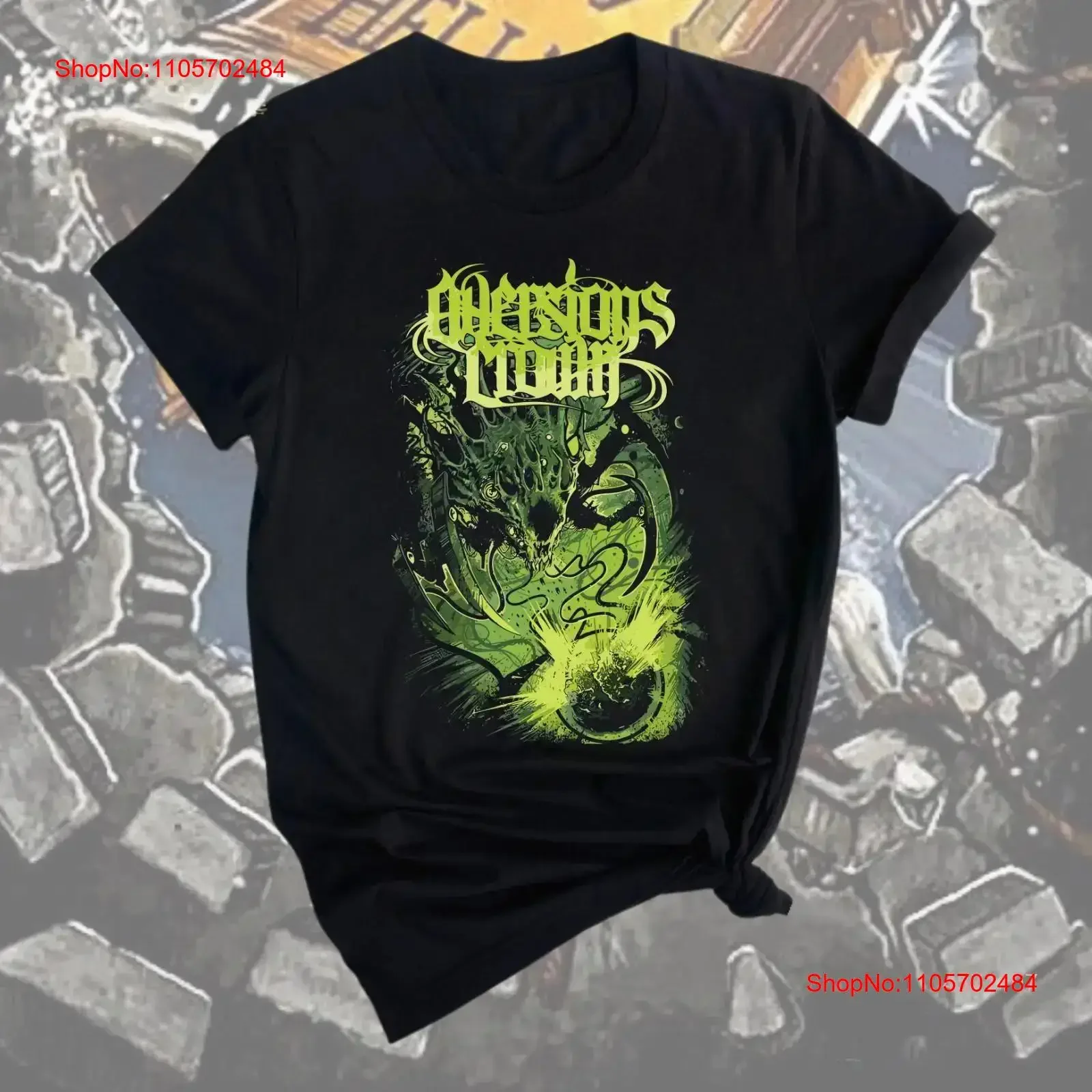 Alien Brutality Aversions Crown T Shirt design showcasing technical deathcore precision Sci Fi themes and crushing vintage