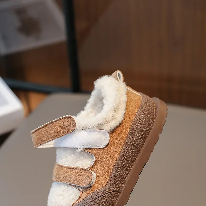 Kids Baby Winter Warm Shoes Girls Boy Hook & Loop Fur Boots for 2023 Child Girl Casual Ankle Padded Boot Non-slip Shoe 23-33