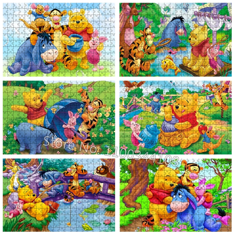 

Winnie The Pooh Cartoon Puzzle Disney Characters Jigsaw Puzzles 300/500/1000 Pieces Intellectual Stress Relief Toys for Children