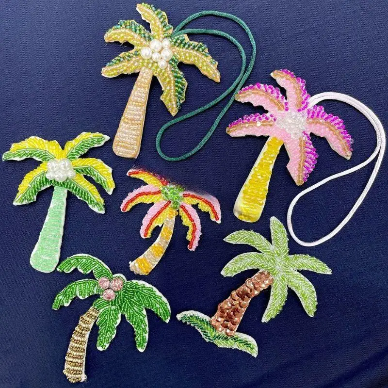 

Coconut Tree Hanging Rope Keychain 3d Handmade Applique Rhinestone Beaded Patches Crystal Bag Lanyard Hanging Decoration Keyring