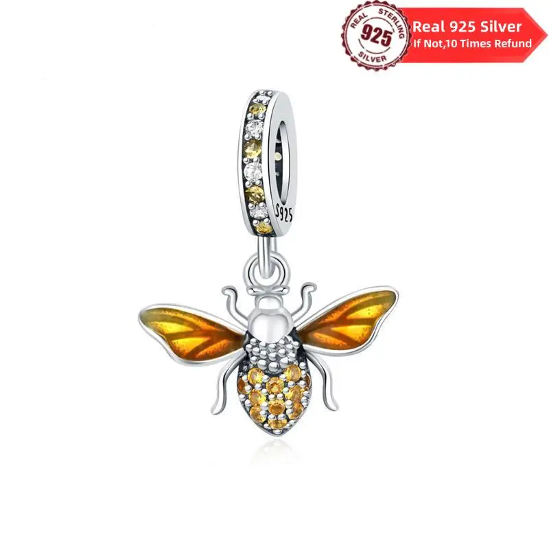 Ladies Jewelry Exquisite 100% 925 Sterling Silver Bee Pendant Charm Bead Fit Design Original Bracelet DIY Jewelry