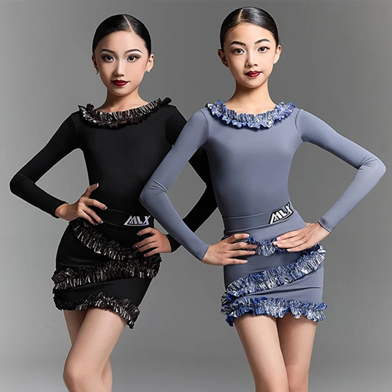 New Latin Dance Competition Clothing Girls Long Sleeve Competition Wear Childrens Rumba Performance Set Tango Stage Set VBH1130