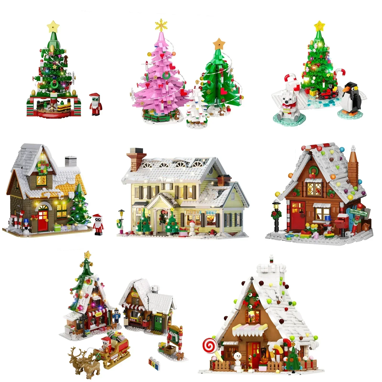 

Christmas Snow Village House Christmas Tree Gingerbread House Building Block Set New Year Atmosphere Decorations Children Gifts