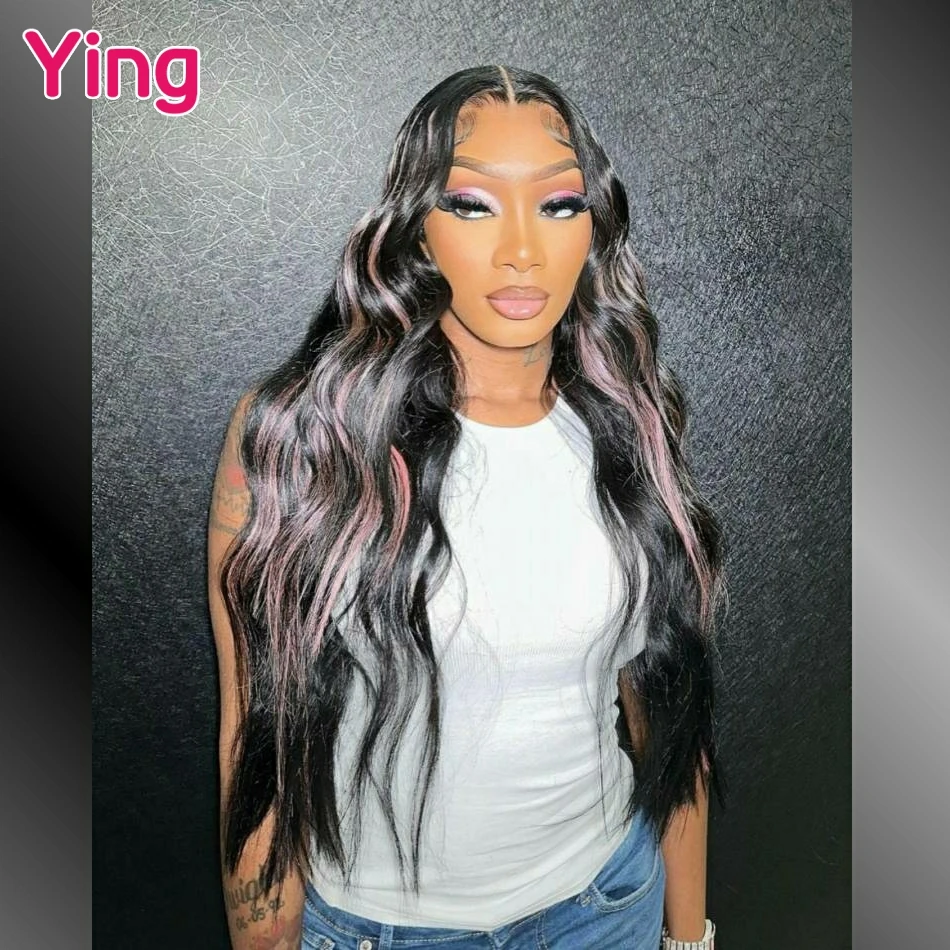 

200% 36 Inches 613 Blonde Colored Transparent Frontal Lace Highlight Pink Body Wave Human Hair Wigs Lace Closure Wigs For Women