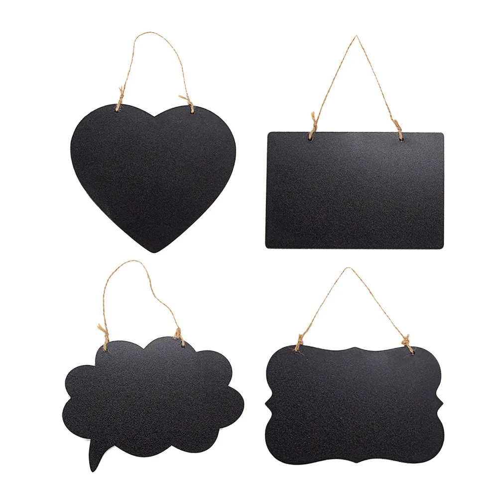 

4Pcs Wooden Hanging Message Board Double Sided Chalkboard Creative Design for Welcome Signs Back to School Party Shower