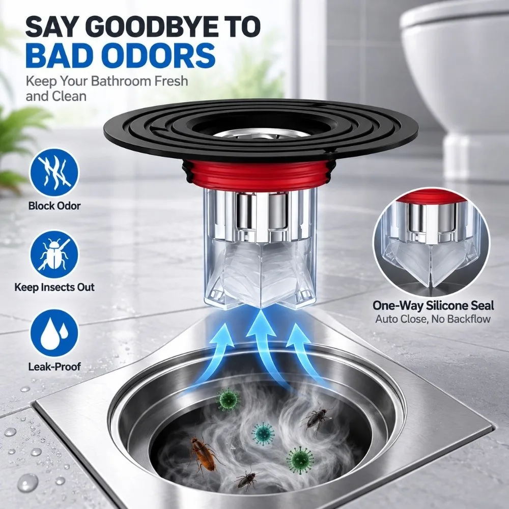 Premium Anti-Odor Floor Drain Strainer Drainage No Smell Bathroom Floor Drain Universal Fit Drain Cover Plug Kitchen Sink