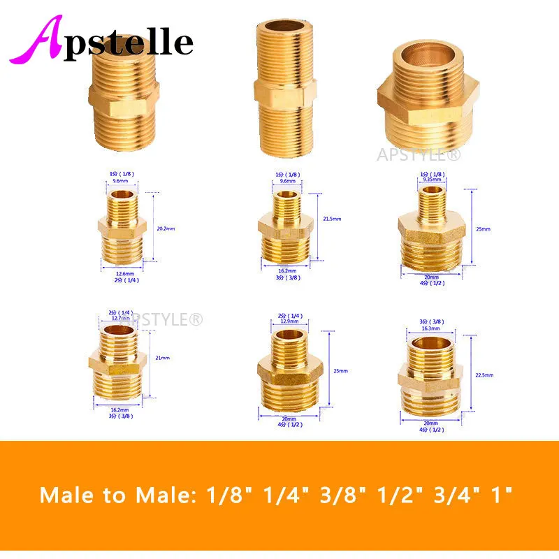 

1/8" 1/4" 3/8" 1/2" 3/4" 1" Male Thread Brass Pipe Equal Reducing Nipple Fittings Brass Quick Adapters Connectors