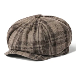 HT4236 Berets Men Women Plaid Octagonal  Cap Male Female Retro Artist Painter Hat Beret Cap Autumn Winter Wool Beret Hat