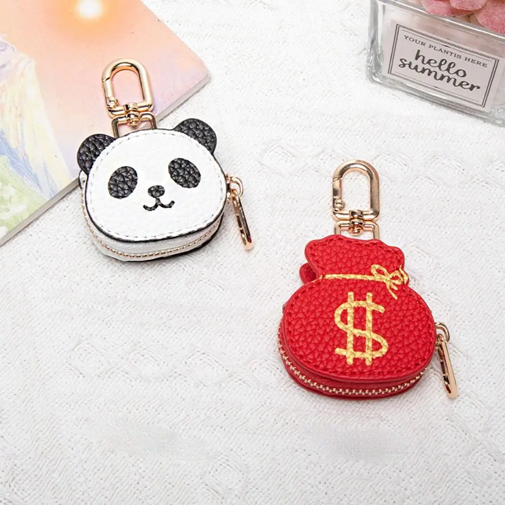 Portable Cute Panda Keychain Coin Bag Keychain PU Leather Pendant Wallet Purse Money Bag Keychain Female