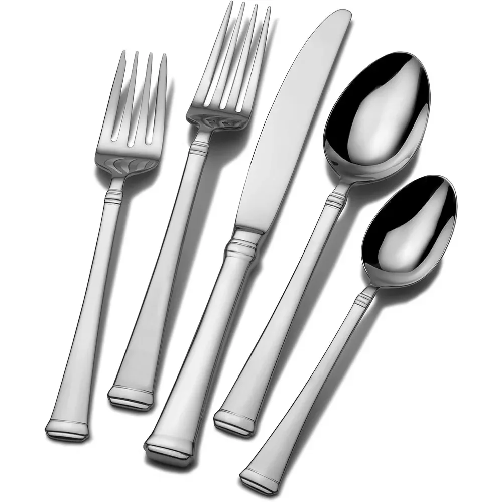 Harmony Flatware Service for 12, 65 Piece Set, 18/10 Stainless Steel, Silverware Set with Serving Utensils