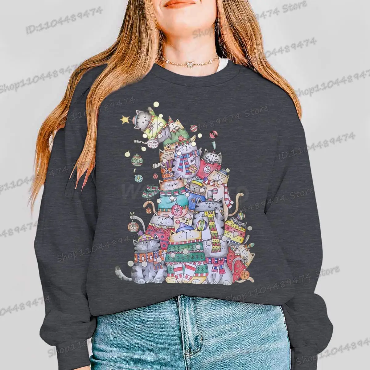 مضحك القط شجرة عيد الميلاد طباعة الرجال النساء الصوف بلوزات الخريف الشتاء الدافئة عطلة السفر حفلة الزي الكرتون عيد الميلاد البلوز