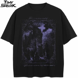 T-Shirt Streetwear Vintage Graphic Scary Castle T Shirt Cotton Hipster Men Tshirt Unisex Tops Tees Black Hip Hop Clothing