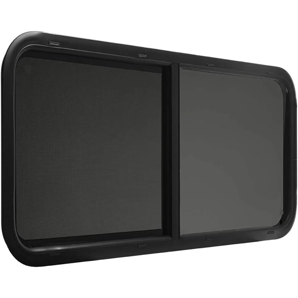 نافذة RV منزلقة أفقية 48 × 22 مع مجموعة أدوات التشذيب - أسود